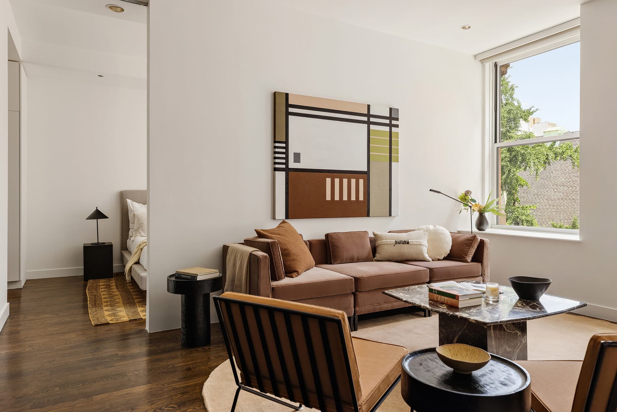 Living space looking toward the bedroom in the Gramercy Park apartment