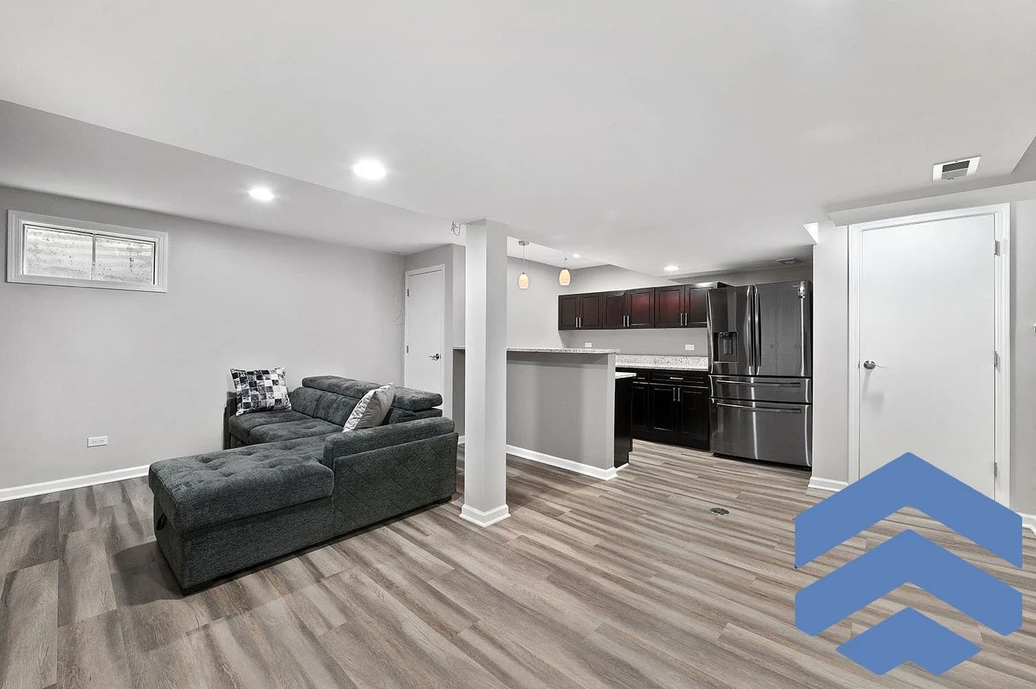 Finished rec room renovation with lounge-ready detailing