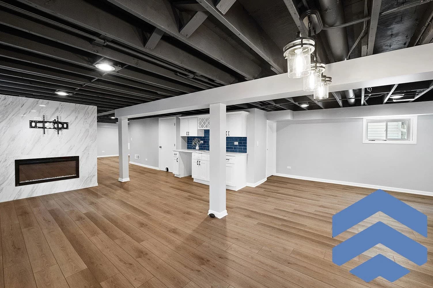 Light commercial-style interior with clean finishes and practical renovation detailing